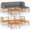 5 Piece Patio Lounge Set with Gray Cushions Solid Teak Wood