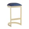 Manhattan Comfort Aura 28.54 in. Blue and Polished Brass Stainless Steel Bar Stool