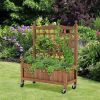 32in Wood Planter Box with Trellis Mobile Raised Bed for Climbing Plant