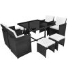 9 Piece Outdoor Dining Set with Cushions Poly Rattan Black