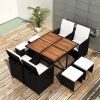 9 Piece Outdoor Dining Set Poly Rattan and Acacia Wood Black