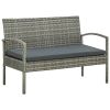 4 Piece Patio Lounge Set with Cushions Poly Rattan Gray