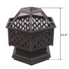 22" Hexagonal Shaped Iron Brazier Wood Burning Fire Pit Decoration for Backyard Poolside