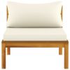 Sectional Middle Sofa with Cream White Cushion Acacia Wood