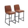 Low Bar Stools Set of 2 Bar Chairs for Living Room Party Room Kitchen,Upholstered PU Kitchen Breakfast Bar Stools with Footrest,Brown