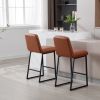 Low Bar Stools Set of 2 Bar Chairs for Living Room Party Room Kitchen,Upholstered PU Kitchen Breakfast Bar Stools with Footrest,Brown