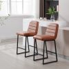 Low Bar Stools Set of 2 Bar Chairs for Living Room Party Room Kitchen,Upholstered PU Kitchen Breakfast Bar Stools with Footrest,Brown