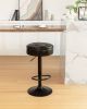 Round Storage Bar Stool Set of 2, Black Faux Leather Height Adjustable Barstool, 360Â°Counter Height Swivel Stool