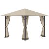 10' x 10' Patio Gazebo Aluminum Frame Outdoor Canopy Shelter with Sidewalls, Vented Roof for Garden, Lawn, Backyard, and Deck, Khaki