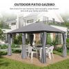 Outsunny 10' x 13' Outdoor Patio Gazebo, Canopy Shelter with 6 Removable Sidewalls & Steel Frame for Garden, Lawn, Backyard & Deck, Gray