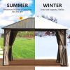 10'x12' Permanent Outdoor Galvanized Steel Roof Gazebo with Aluminum Frame, Pavilion Metal Gazebos with Netting & Curtains for Garden, Patios, Lawns