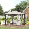 10' x 10' Patio Gazebo Aluminum Frame Outdoor Canopy Shelter with Sidewalls, Vented Roof for Garden, Lawn, Backyard, and Deck, Khaki