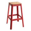 Natural and Red Armless Bar Stool with Crossbar Support