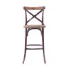 Antique Red and Antique Oak Bar Stool with Cross Back