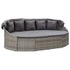 Outdoor Lounge Bed with Canopy Poly Rattan Gray