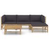 5 Piece Garden Lounge Set with Dark Gray Cushions Bamboo