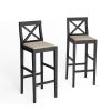 Bar Chair Counter Height Stool with Backrest, Padded Seat & Footrest, Wood Kitchen Island Chair, Vintage Dining Room Chair for Home, Pub,Black