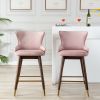 Leland Fabric Upholstered Wingback Bar Stools, Set of 2, Pink