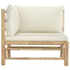 Garden Corner Sofa with Cream White Cushions Bamboo