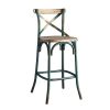 Antique Turquoise and Antique Oak Bar Stool with Cross Back