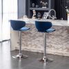 Masaccio Velvet Upholstered Adjustable Swivel Barstool, Set of 2, Blue