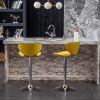 Masaccio Velvet Upholstered Adjustable Swivel Barstool, Set of 2, Yellow