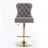 A&A Furniture,Thick Golden Swivel Velvet Barstools Adjusatble Seat Height from 25-33 Inch