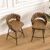 Technical Leather Woven Bar Stool Set of 4,Black legs Barstools No Adjustable Kitchen Island Chairs