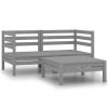 3 Piece Patio Lounge Set Gray Solid Pinewood