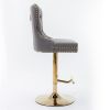 A&A Furniture,Thick Golden Swivel Velvet Barstools Adjusatble Seat Height from 25-33 Inch