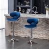 Masaccio Velvet Upholstered Adjustable Swivel Barstool, Set of 2, Blue