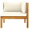 Sectional Corner Sofa with Cream White Cushion Acacia Wood