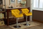 Glasgow Contemporary Tufted Adjustable Height Hidraulic Bar Stools, Set of 2, Yellow