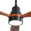 52 Inch Wooden Ceiling Fan With 3 Solid Wood Blades Remote Control Reversible DC Motor With Led Light