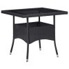 3 Piece Garden Dining Set Black Poly Rattan and Glass