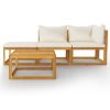 4 Piece Garden Lounge Set with Cushion Cream Solid Acacia Wood