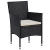 3 Piece Patio Dining Set Black Poly Rattan and Acacia Wood