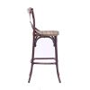 Antique Red and Antique Oak Bar Stool with Cross Back