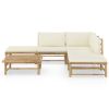 6 Piece Garden Lounge Set with Cream White Cushions Bamboo