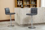 Swivel Faux Leather Adjustable Hydraulic Bar Stool, Set of 2, Gray