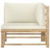 Garden Corner Sofa with Cream White Cushions Bamboo