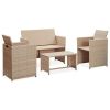 4 Piece Garden Lounge Set with Cushions Beige Poly Rattan