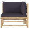 Garden Corner Sofa with Dark Gray Cushions Bamboo