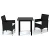 3 Piece Patio Dining Set with Cushions Poly Rattan Black