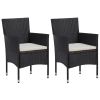 3 Piece Patio Dining Set with Cushions Poly Rattan Black