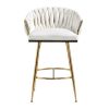 26'' Counter height bar stools velvet kitchen island counter bar stool with hand- wave back,golden chromed base and footrest (BEIGE)