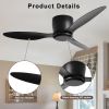 42" Flush Mount Ceiling Fan without light, 3 Reversible Blades, with 6 Speeds Reversible DC Motor