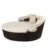 Patio Furniture Round Outdoor Sectional Sofa Set Rattan Daybed Sunbed with Retractable Canopy, Separate Seating and Removable Cushion (Beige)