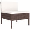 7 Piece Patio Lounge Set with Cushions Poly Rattan Brown