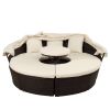 Patio Furniture Round Outdoor Sectional Sofa Set Rattan Daybed Sunbed with Retractable Canopy, Separate Seating and Removable Cushion (Beige)